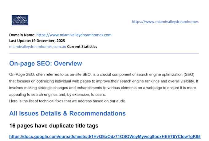 do complete SEO audit and fix on page issues